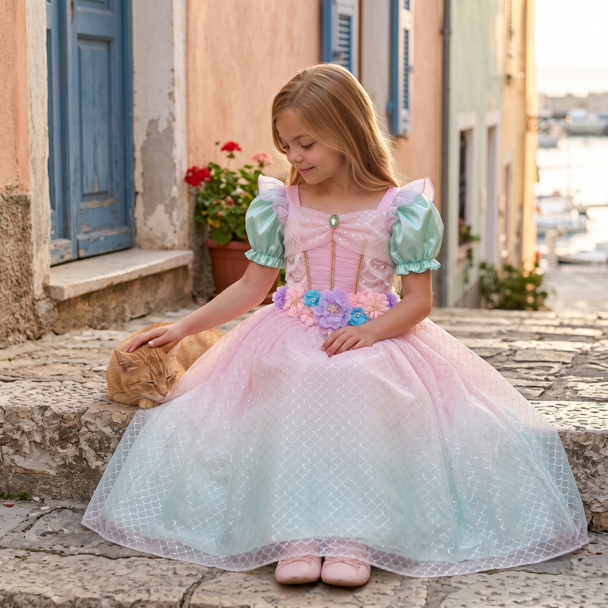 Pink Mint Mermaid Dress — cat editorial