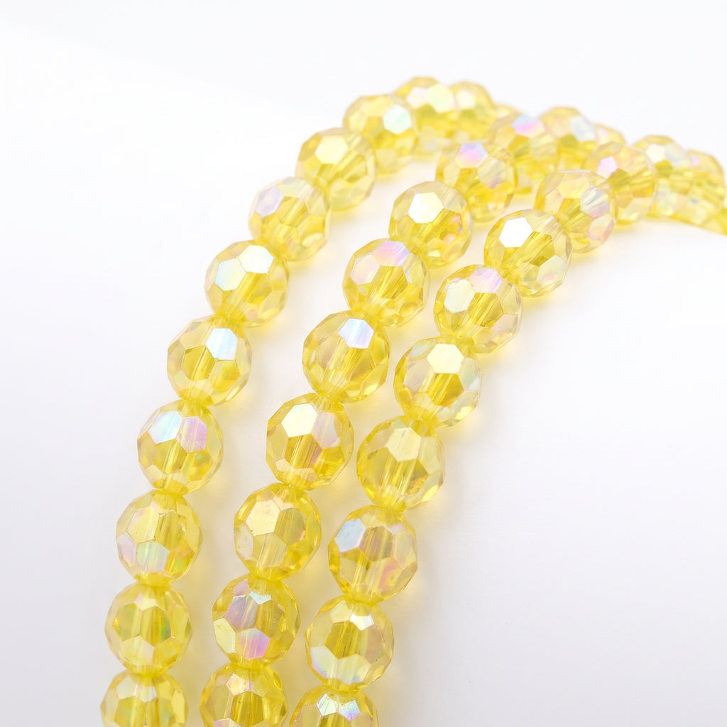 Close up of the faceted yellow beads on the necklace