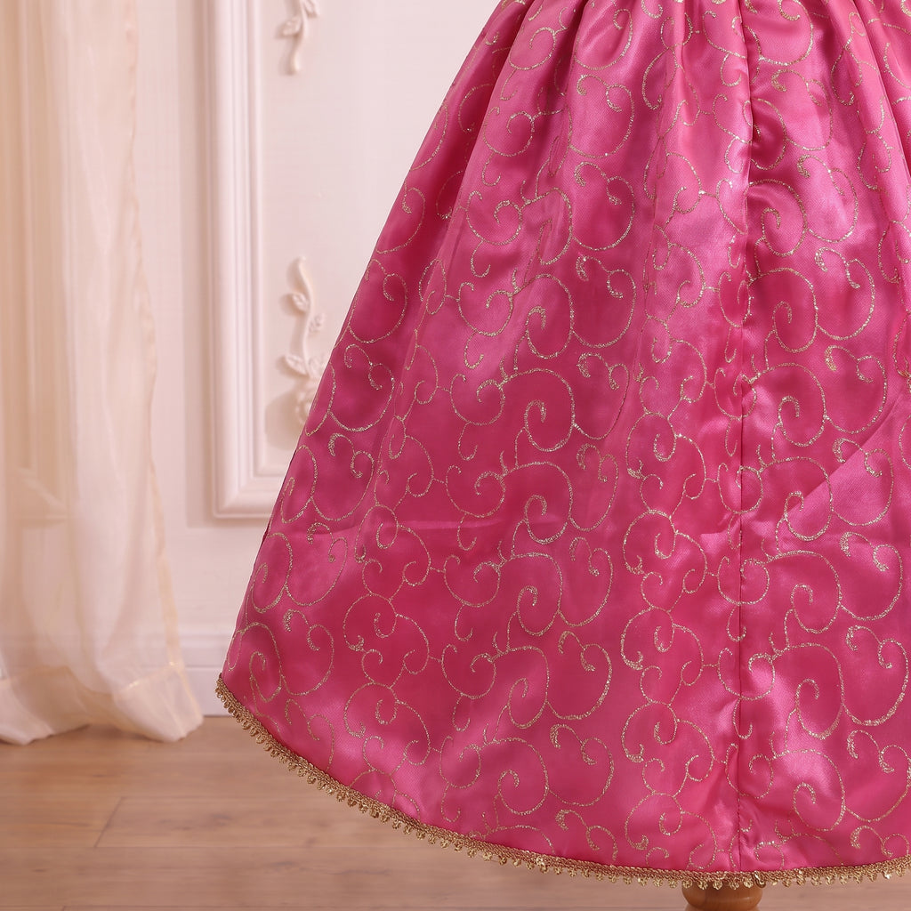 Close up of the skirt hem with gold bead trim