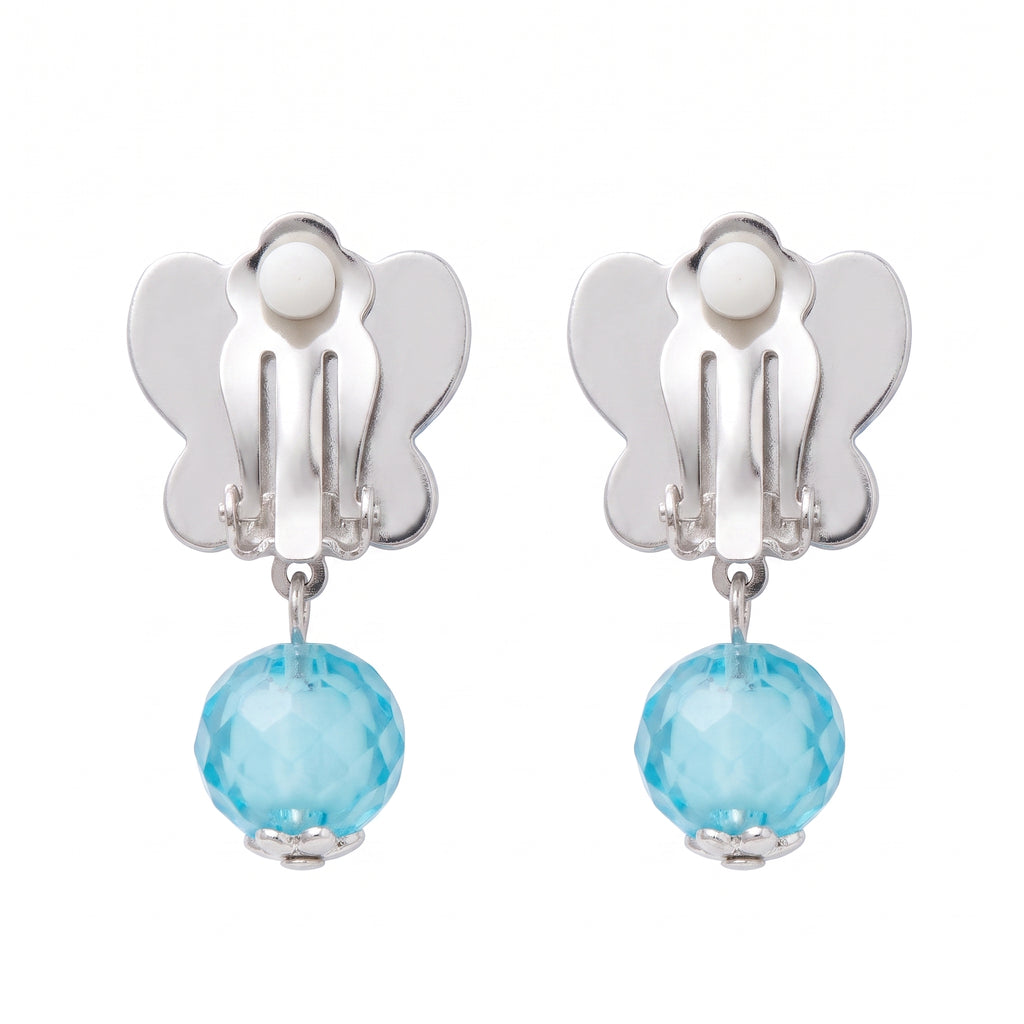 Clip-on backs on the butterfly earrings, no pierced ears needed