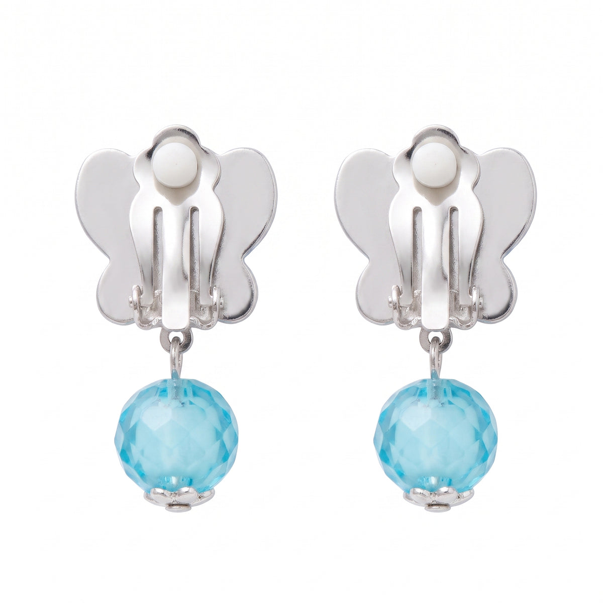 Clip-on backs on the butterfly earrings, no pierced ears needed