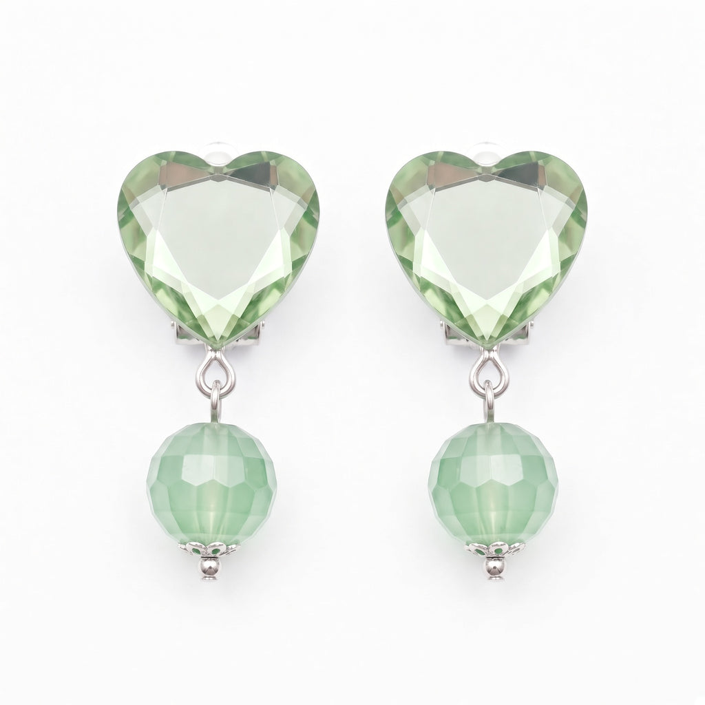 Green heart clip-on earrings