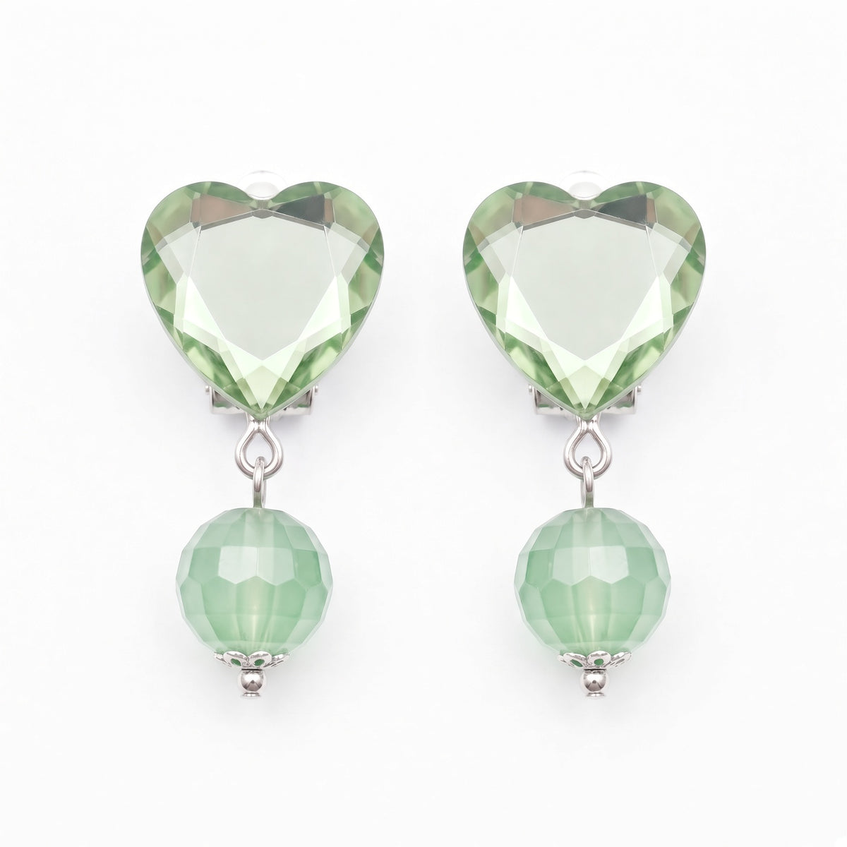 Green heart clip-on earrings