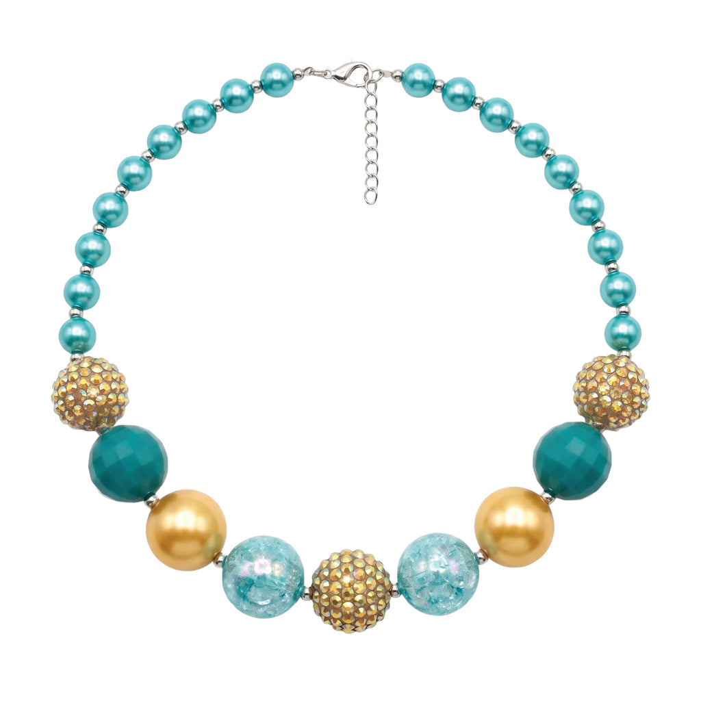 Chunky teal and gold bead necklace
