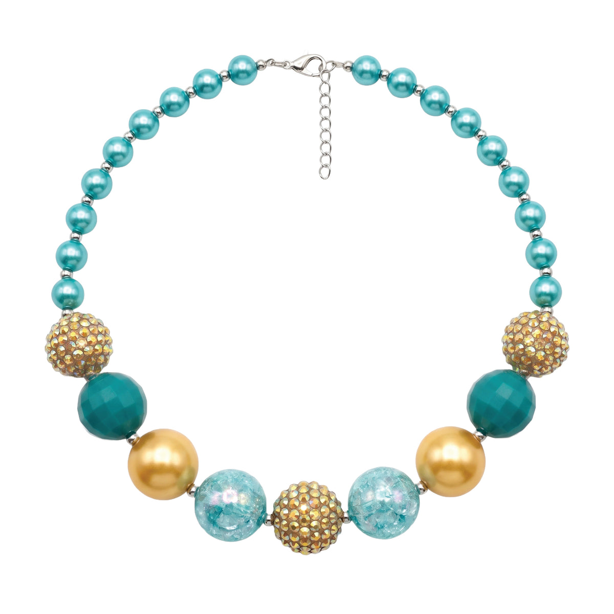 Chunky teal and gold bead necklace
