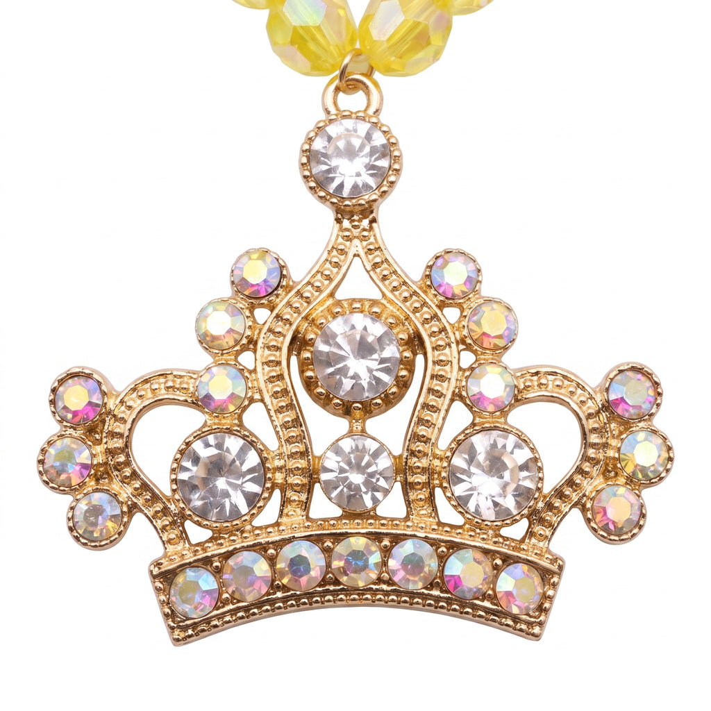 Close up of the gold crown pendant