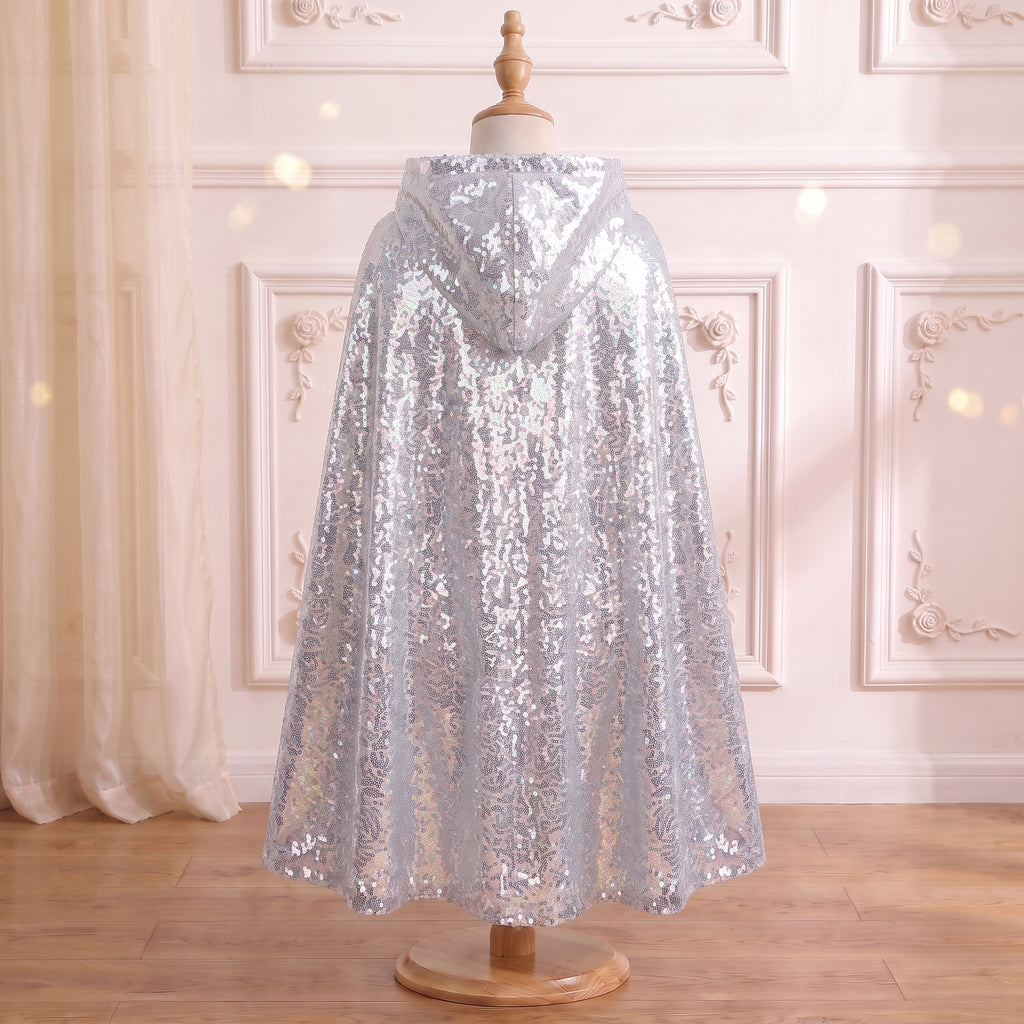 Back view of the Silver Sequined Cape on a mannequin