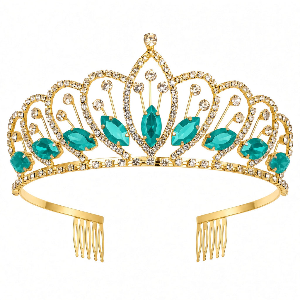 Gold teal jeweled tiara