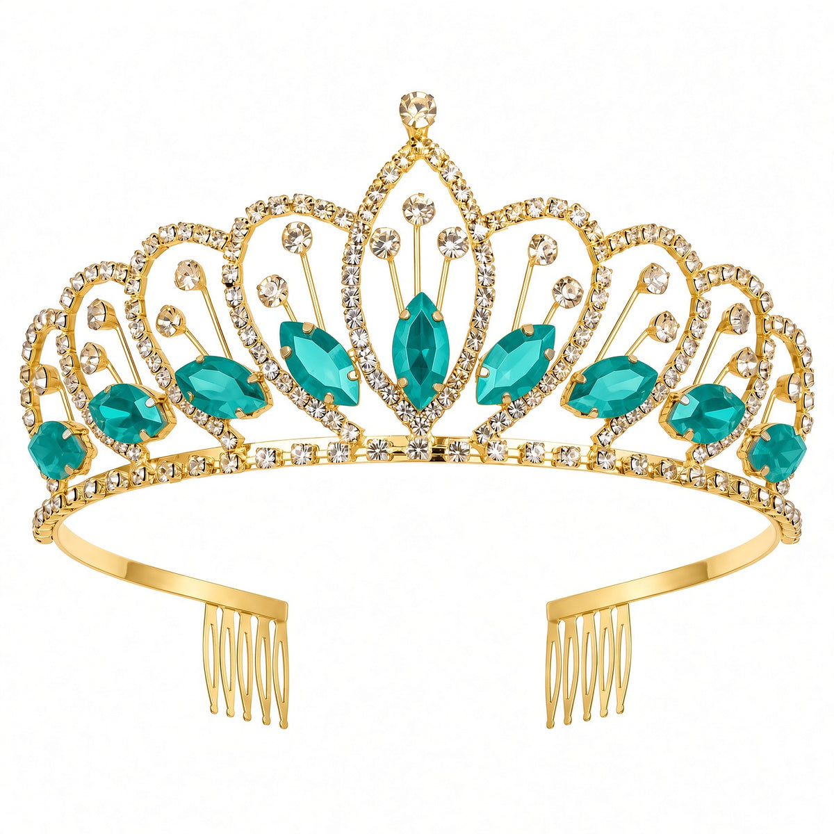 Gold teal jeweled tiara