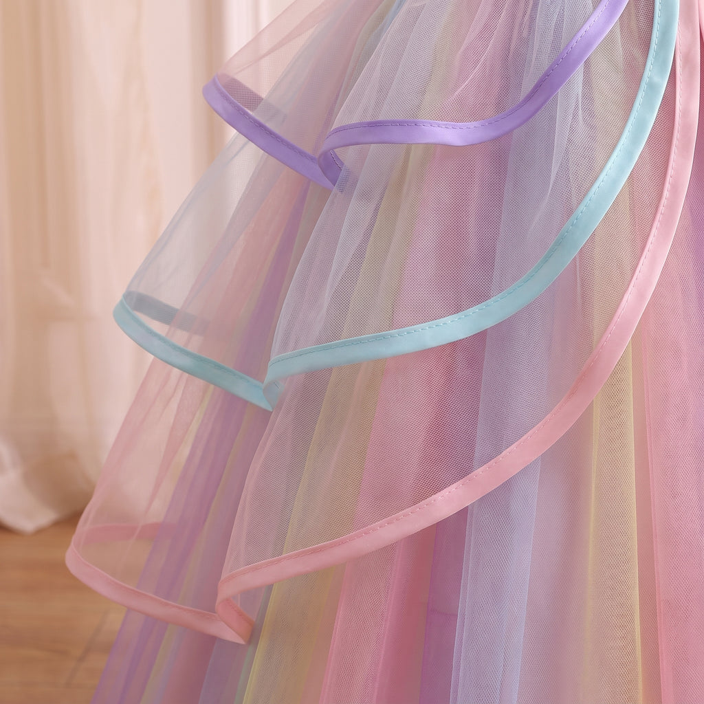 Close up of the pink, lavender and mint ribbon edges on the petal ruffles