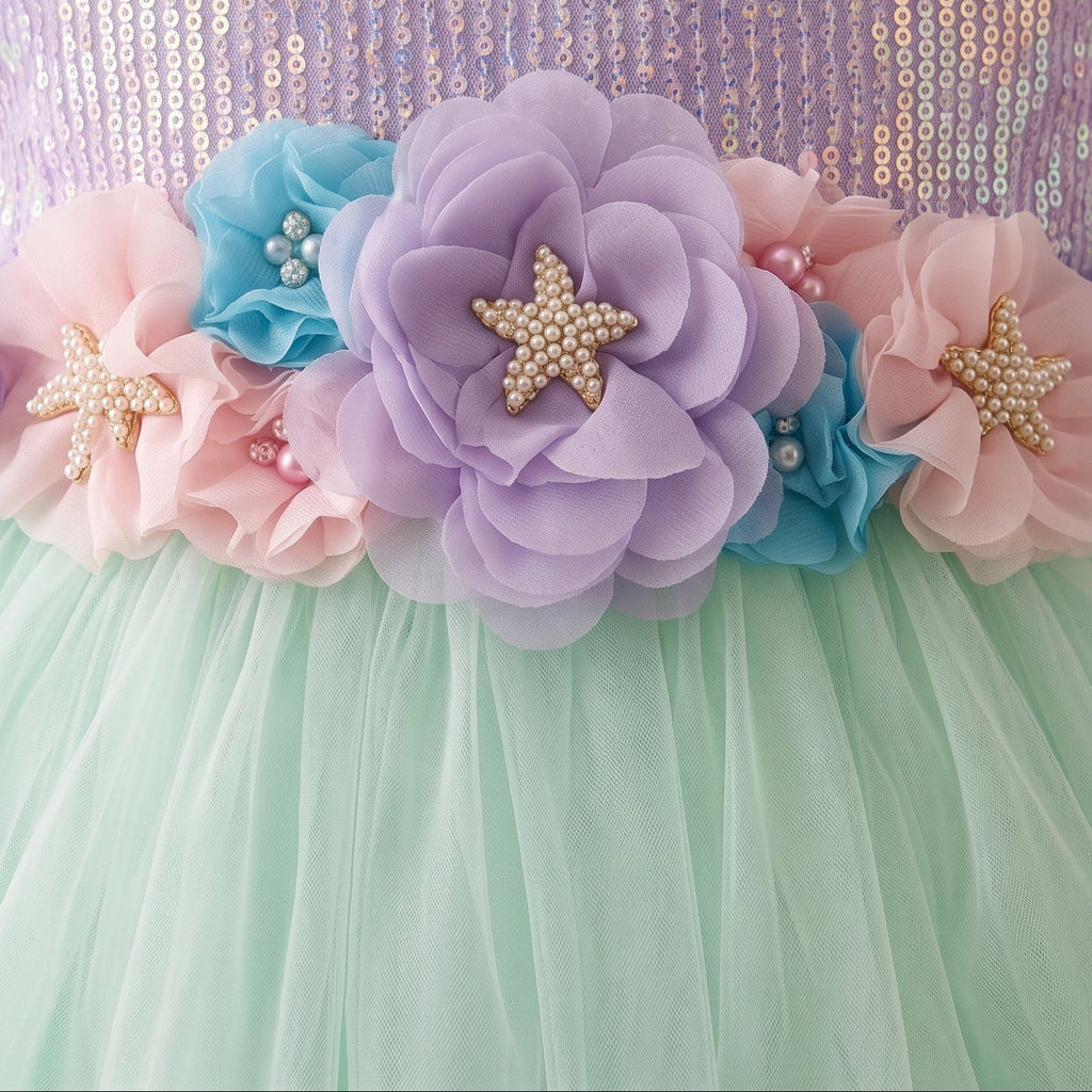 Pastel waist flowers with pearl-style starfish accents