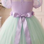 Lavender waist bow at the back of the dress