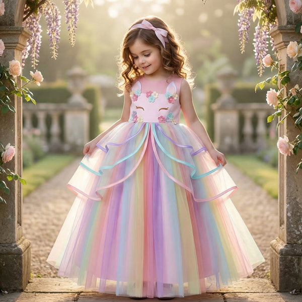 Pink Rainbow Unicorn Ribbon Gown