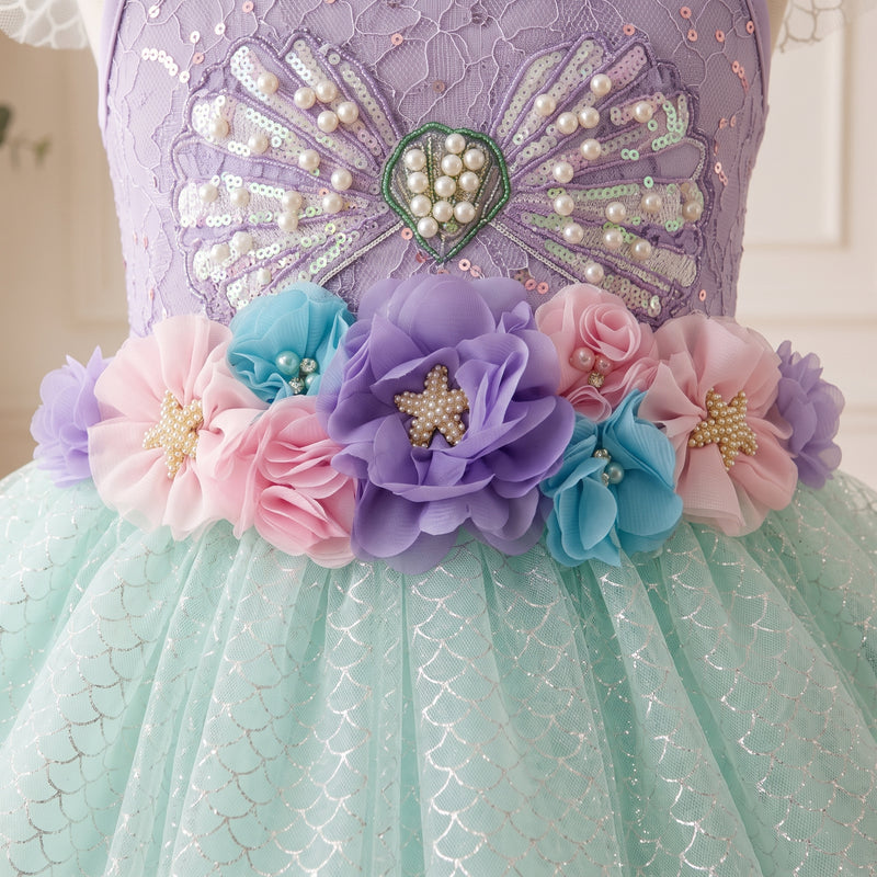 Removable floral sash with starfish accents, styled with Mermaid Tutu Dress