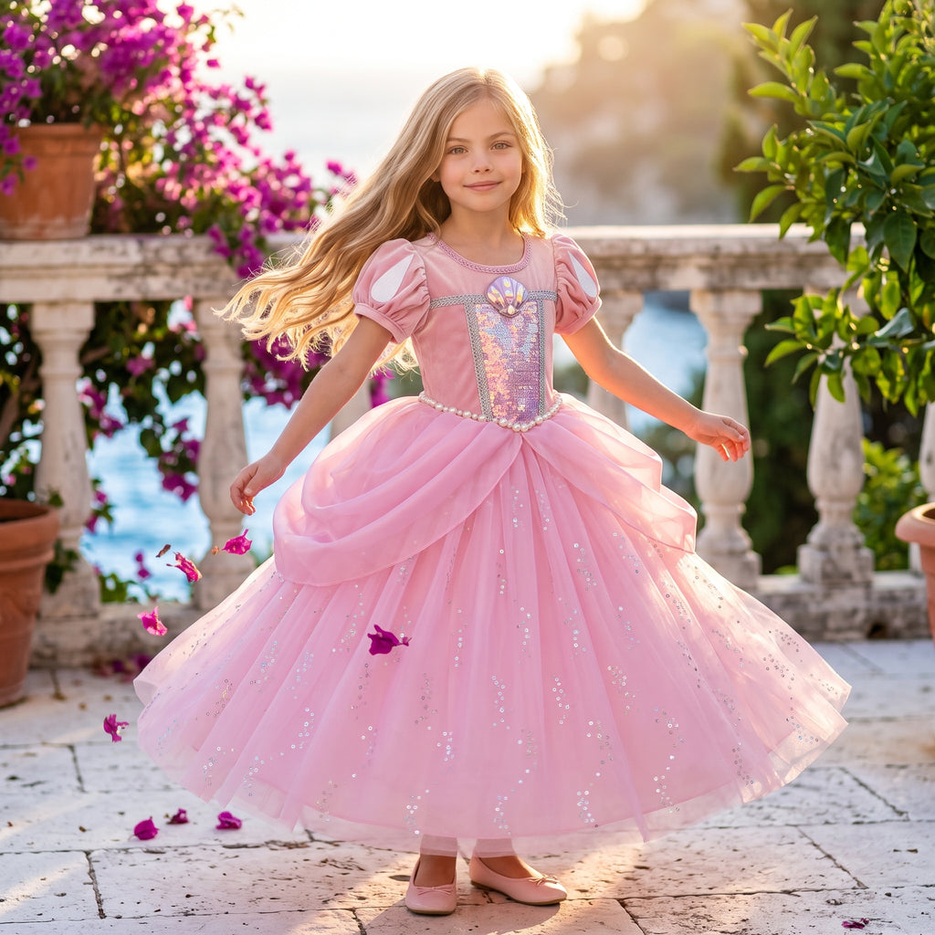 Pink Mermaid Gown shown on a child