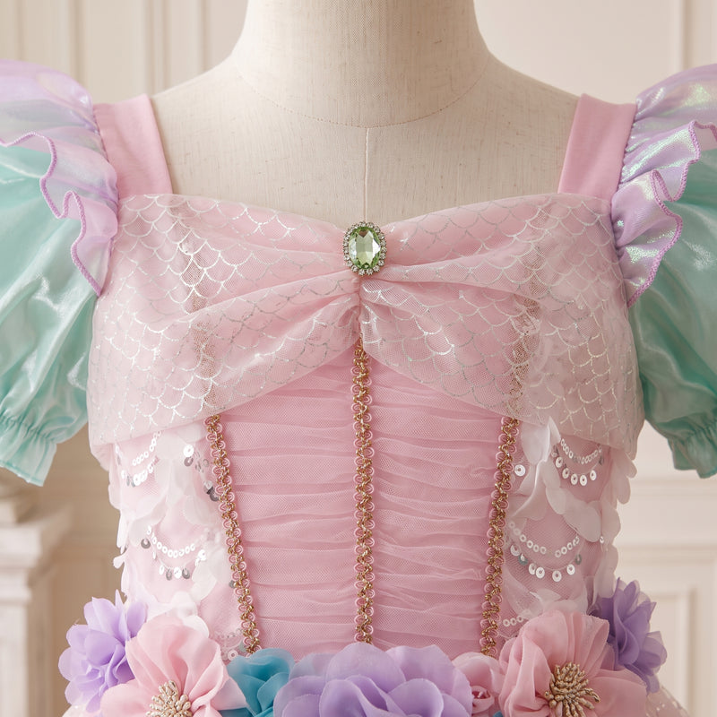 Pink Mint Mermaid Dress — bodice close-up