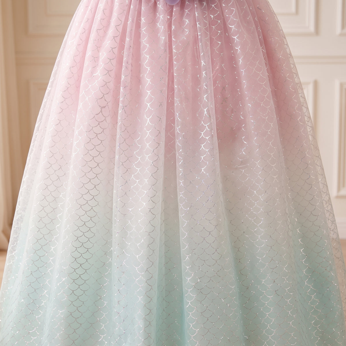 Pink Mint Mermaid Dress — skirt close-up