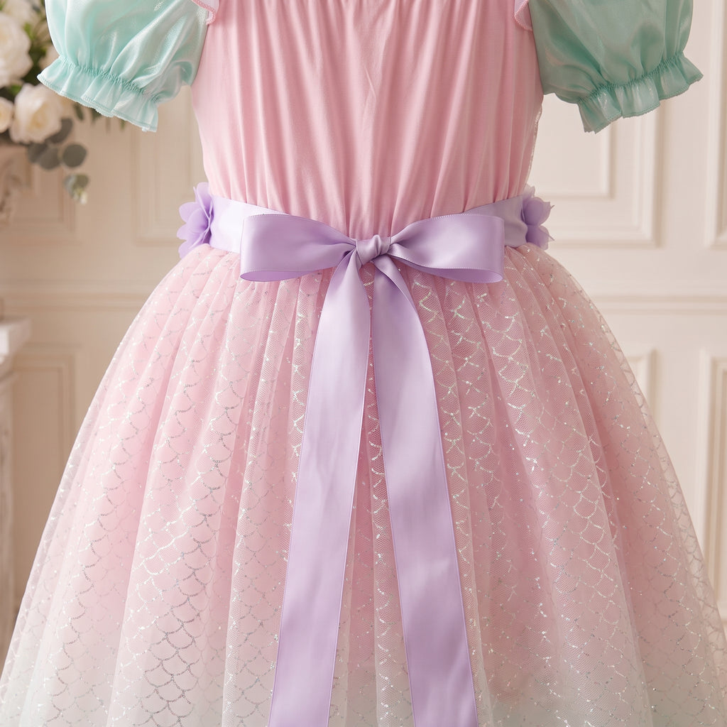 Pink Mint Mermaid Dress — back bow close-up