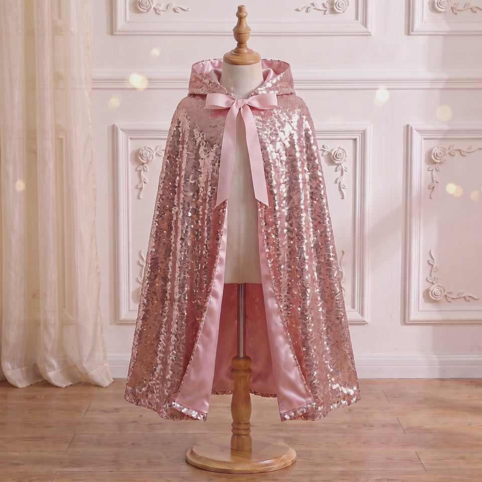 Rose Gold Sequined Cape 360-degree view on a mannequin