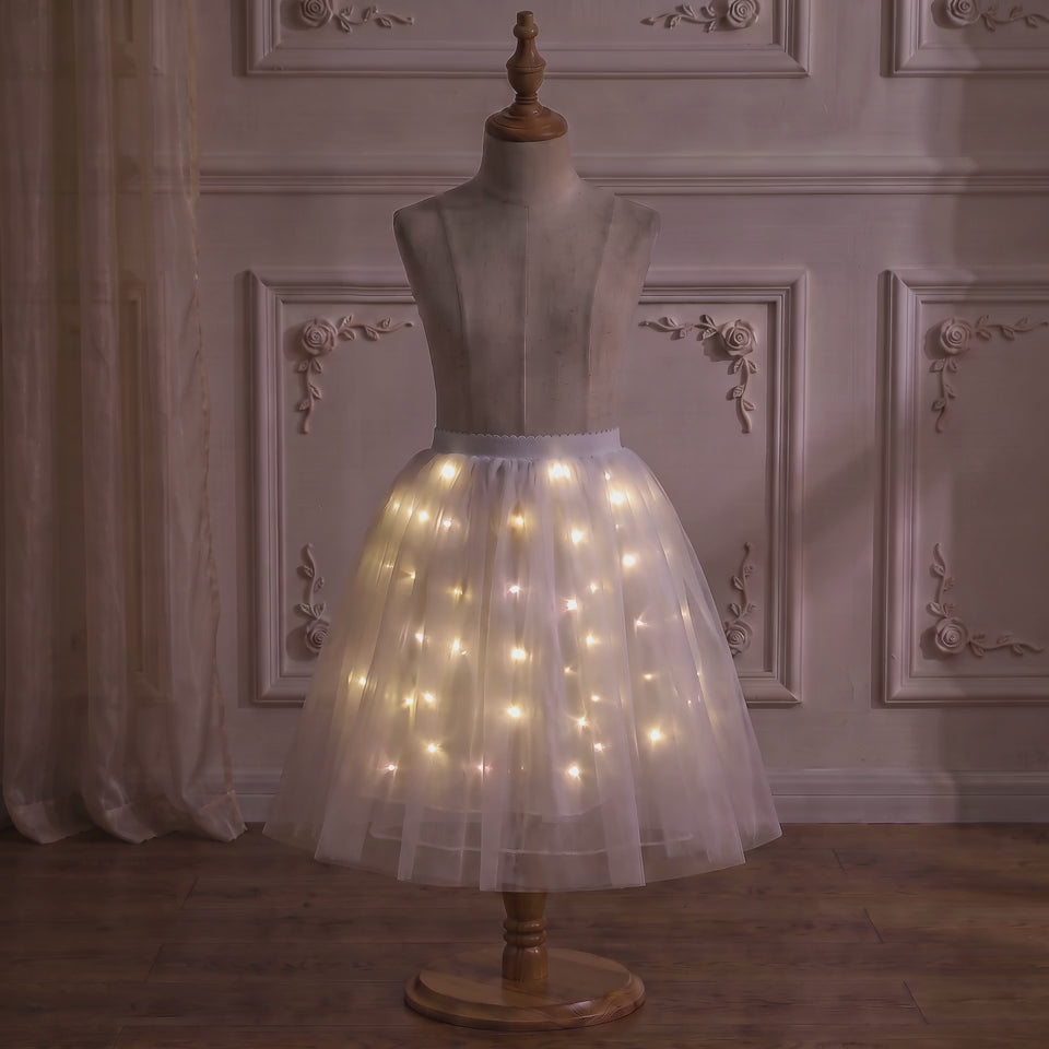 White Light-Up Petticoat 360-degree view on a mannequin