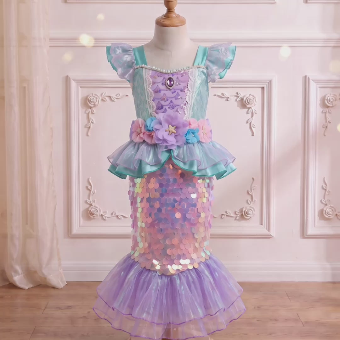 Little Mermaid Shimmering Gown 360-degree view on a mannequin