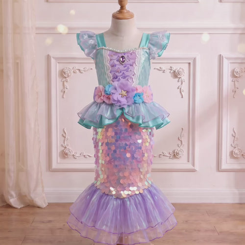 Little Mermaid Shimmering Gown 360-degree view on a mannequin