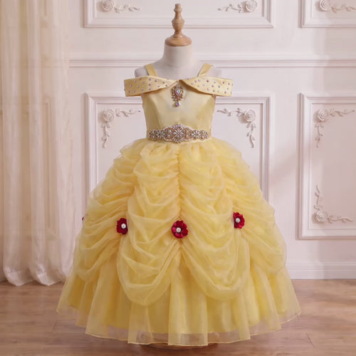 Belle Crimson Rose Ball Gown 360-degree view on a mannequin