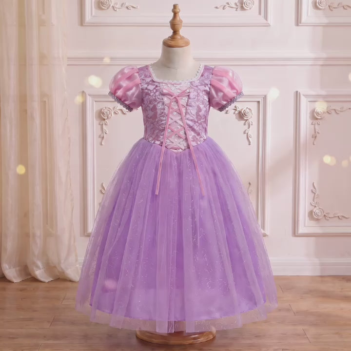 Rapunzel Lavender Tower Princess Gown 360-degree view on a mannequin