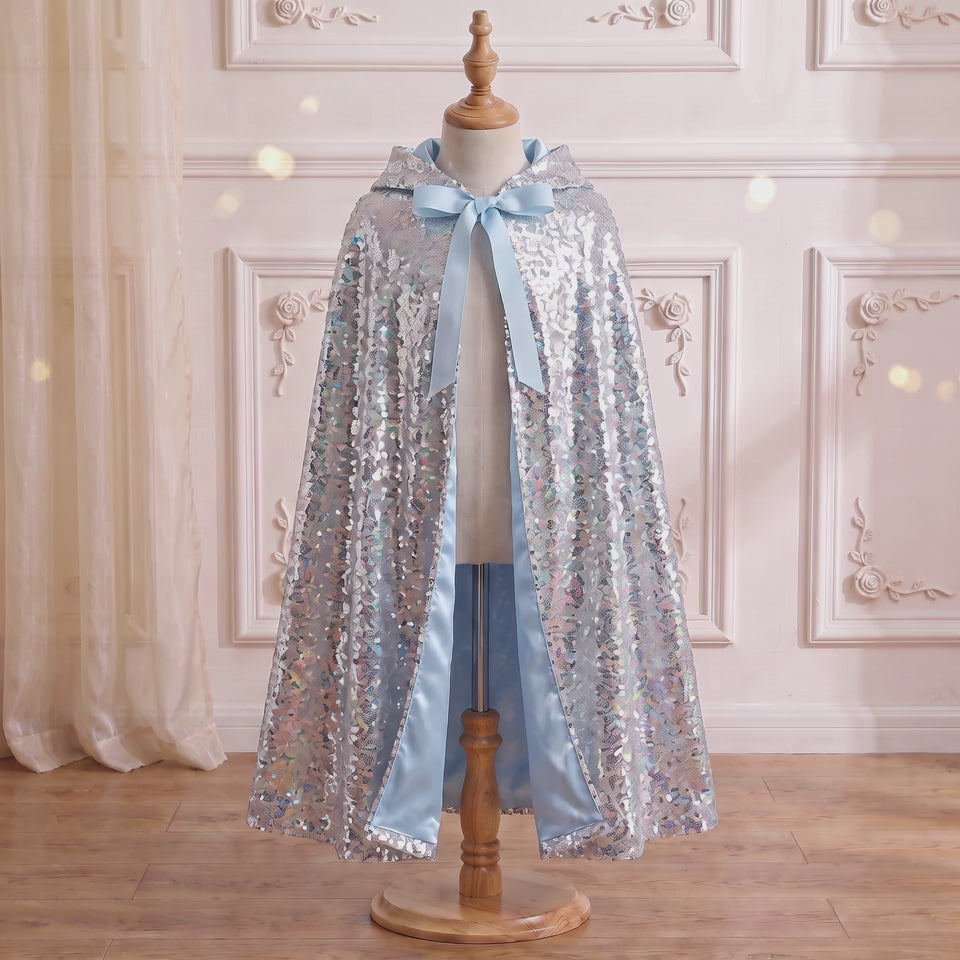 Silver Sequined Cape 360-degree view on a mannequin