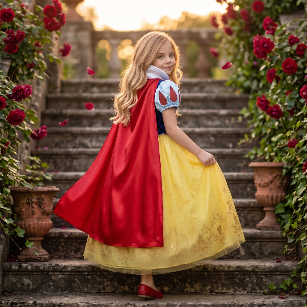 Snow White Glitter Dress — back view on a child