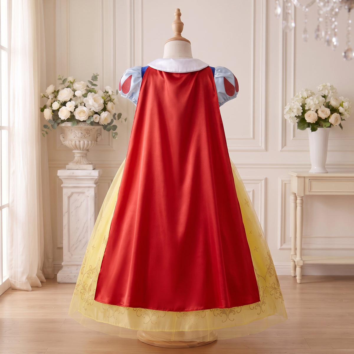 Snow White Glitter Dress — back display with included cape