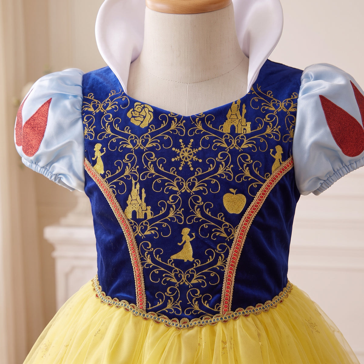 Snow White Glitter Dress — close up of bodice print