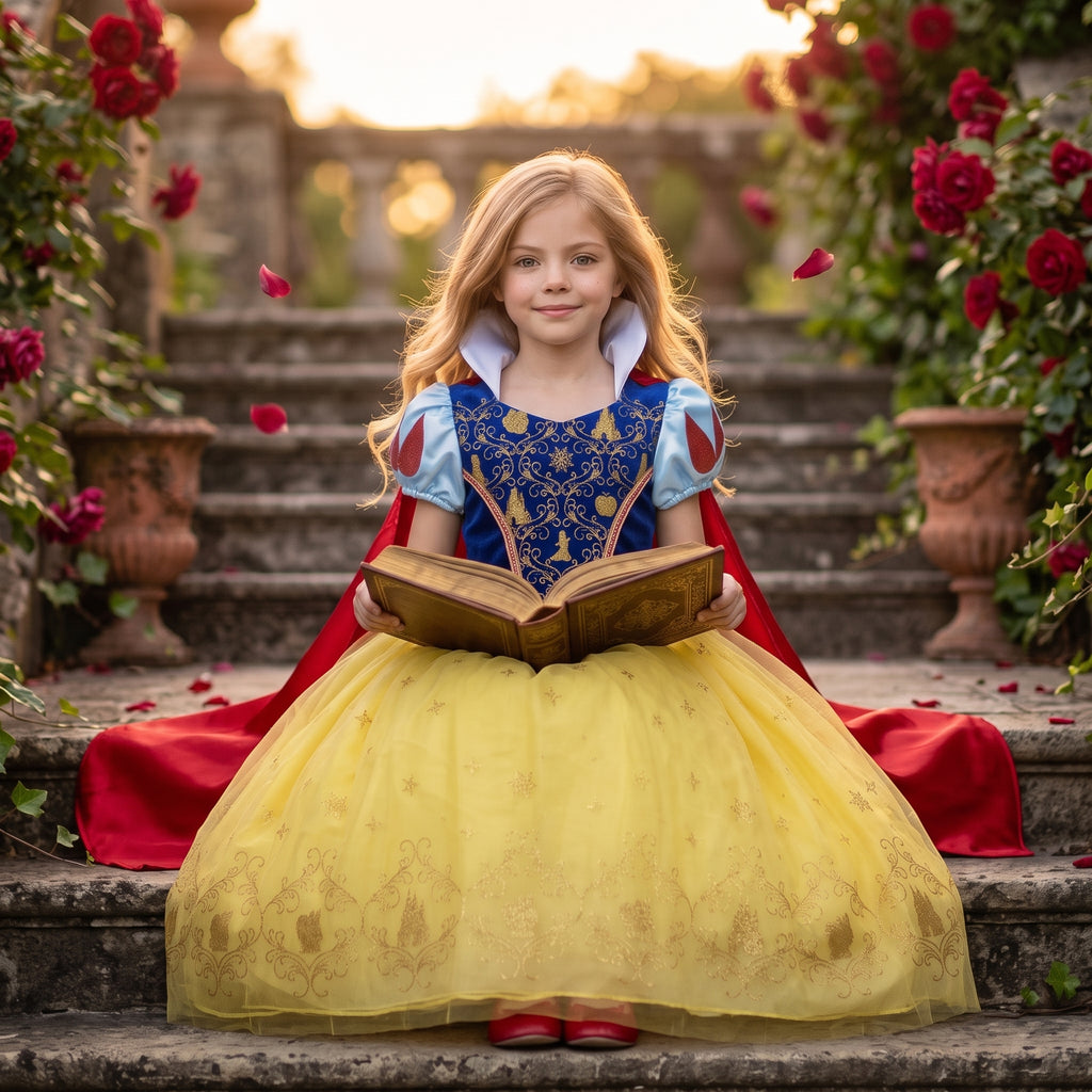 Snow White Glitter Dress — shown with a storybook